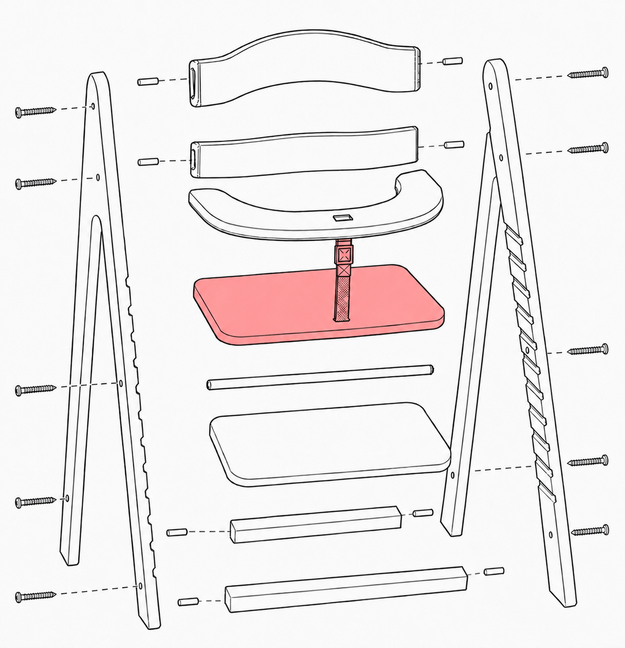 Repuesto Trona Arketa Beech - Tabla de Asiento incl. Arnés de Seguridad - Menta Blanqueada