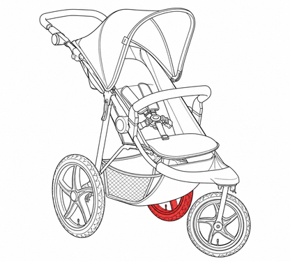 Ersatzteil Buggy & Jogger Runner 3 - Hinterrad links - Schwarz